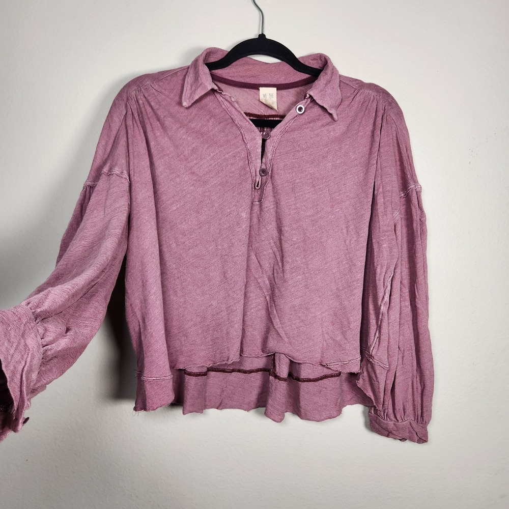 We The Free People Womens XS  Mauve Oversize Rush Hour Long Sleeve Collared Top